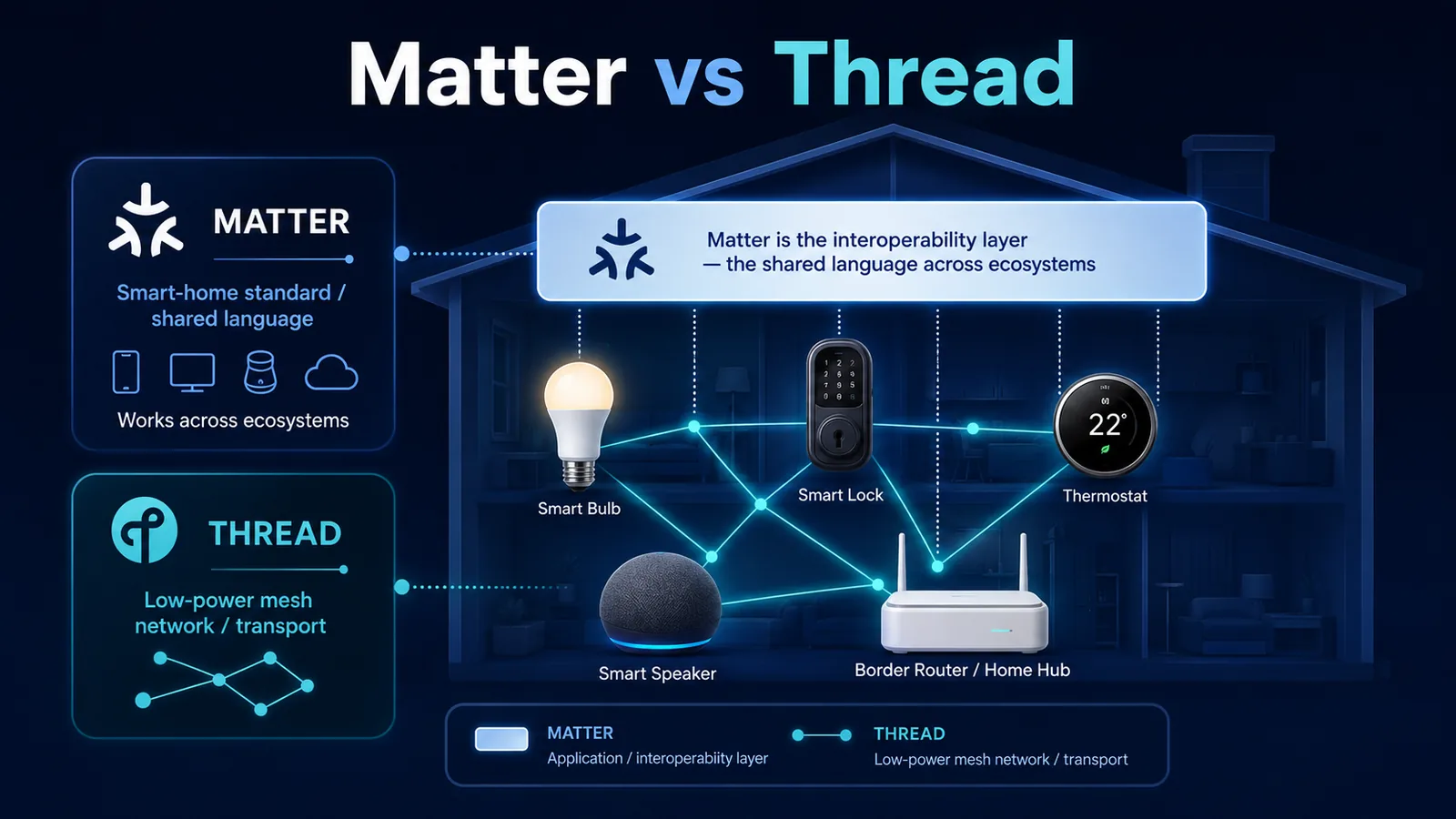 Matter vs Thread: They Are Not the Same Thing comparison graphic