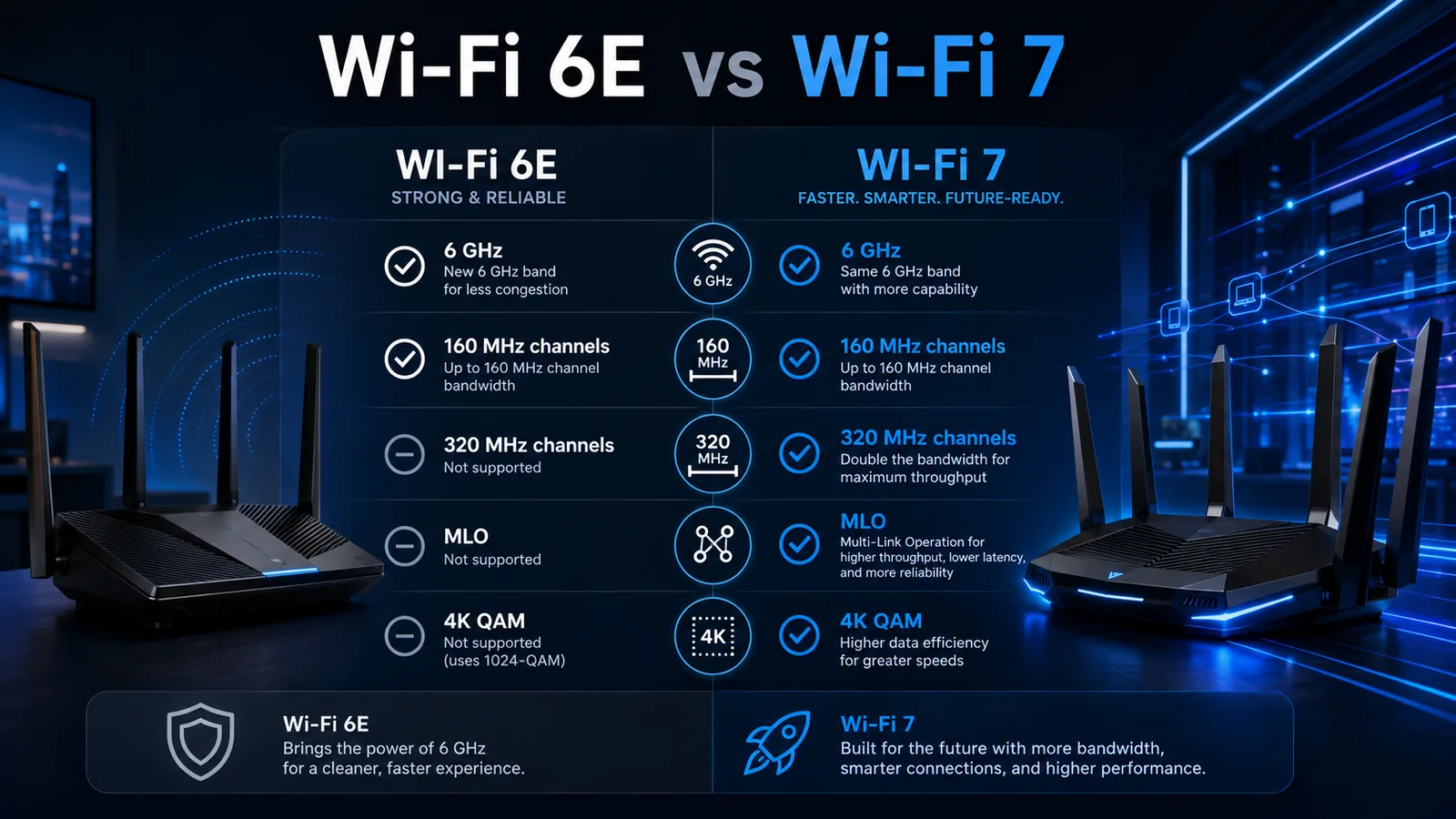 Wi-Fi 6E vs Wi-Fi 7: What Actually Changes? comparison graphic