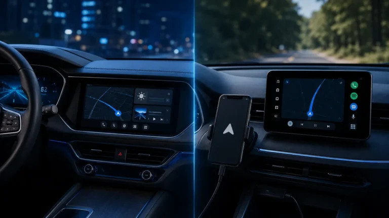 Split car cockpit comparison of native infotainment and phone projection