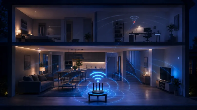 Wi-Fi router downstairs with weaker wireless coverage upstairs